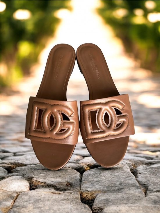 Dolce & Gabbana Shoes - Dolce & Gabbana Bianca Calfskin Slides Sandals Light Brown